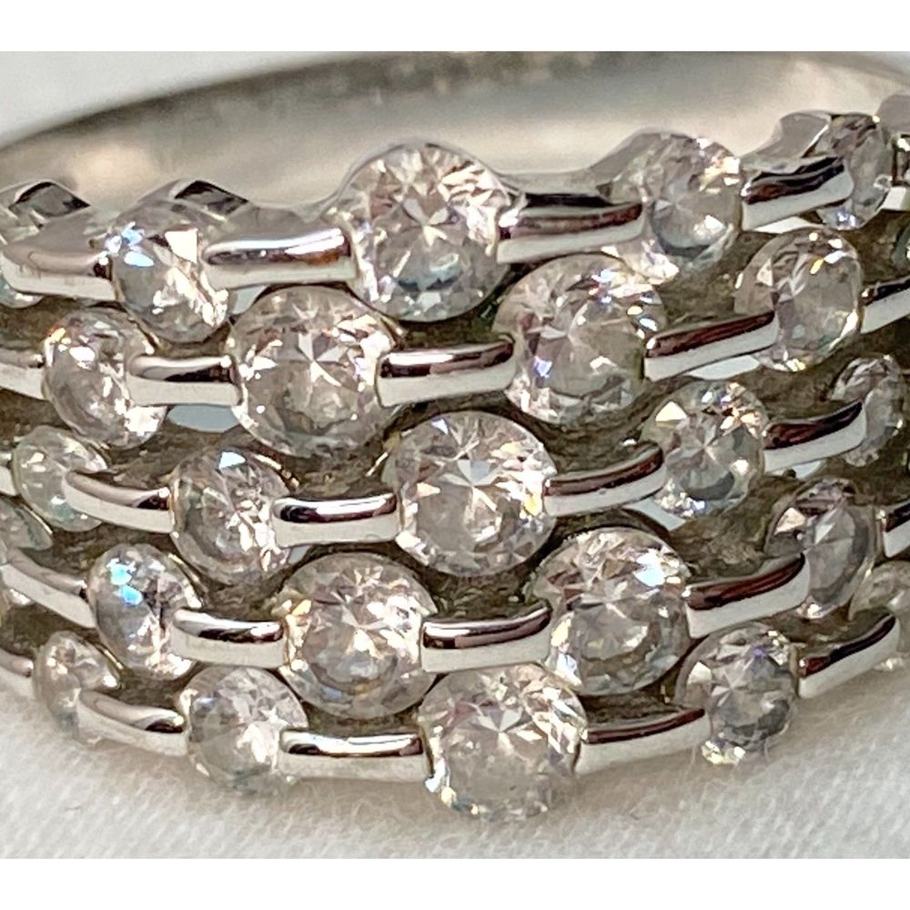 💎Wide Band Rhinestone Honeycomb Pattern Ring Vintage Costume Size 8